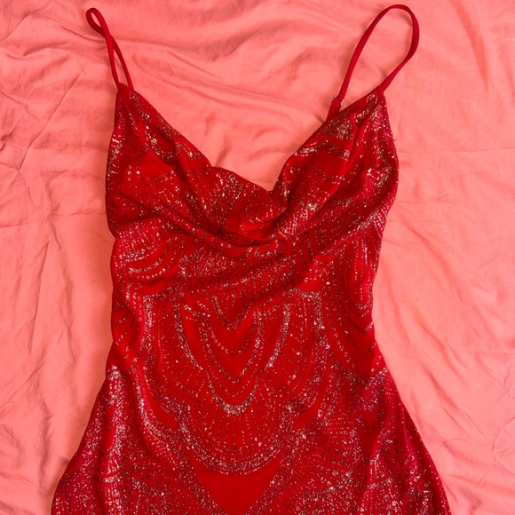 Women’s vintage formal gown maxi glitter red dress - Picture 6 of 7